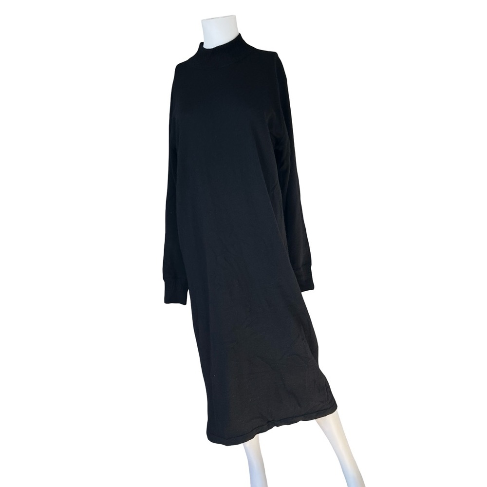 Vintage Laura Ashley Wool Sweaterdress Black Mock Neck Knit Womens Size Large